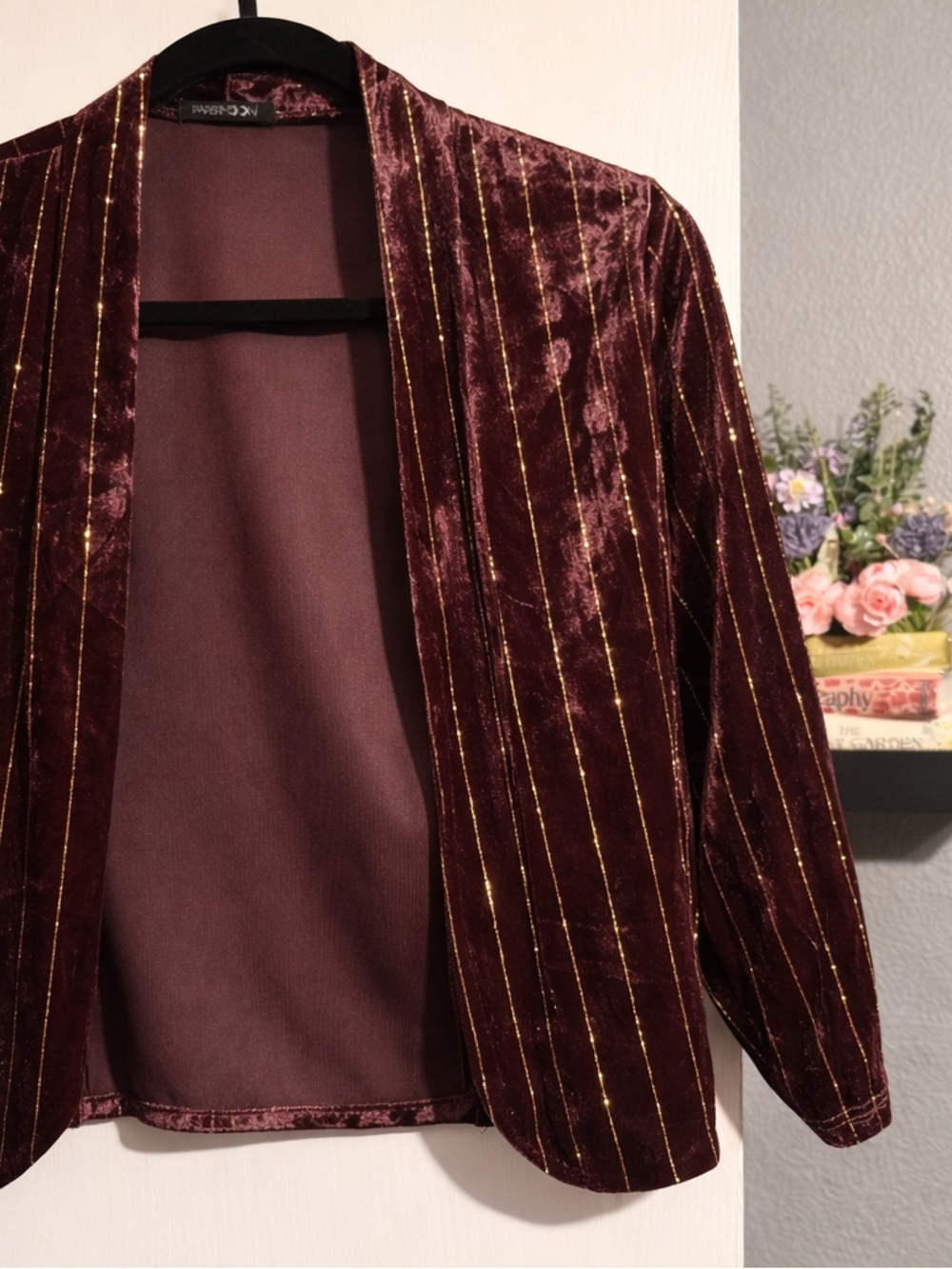 Vintage Paper Moon Burgundy Velvet Blazer w/ Gold Pinstripes